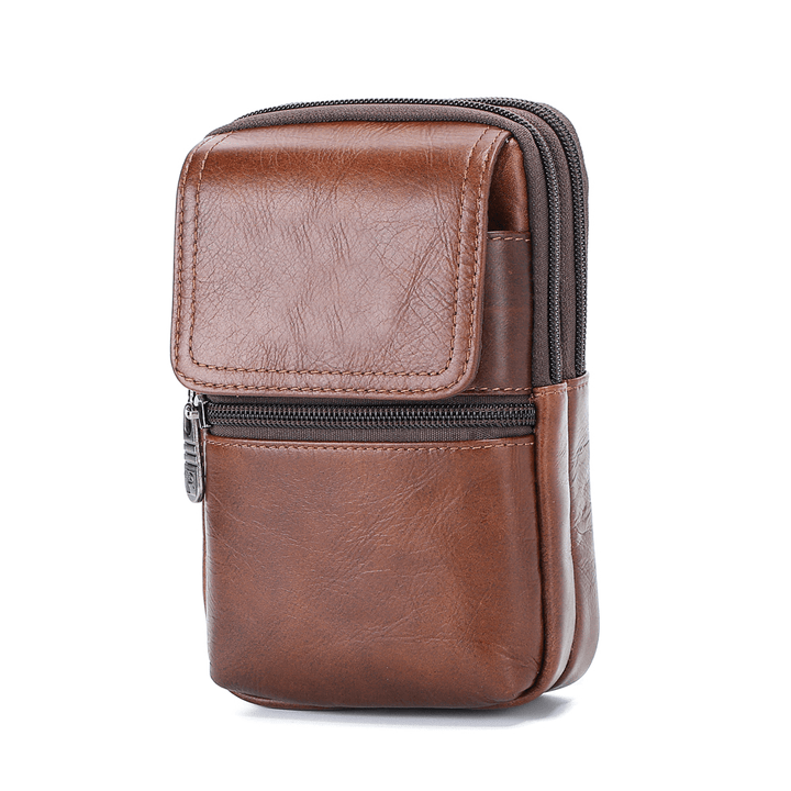 Ekphero Men Cowhide Minimalist Fashion Phone Pocket Waist Bag Crossbody Bag - MRSLM