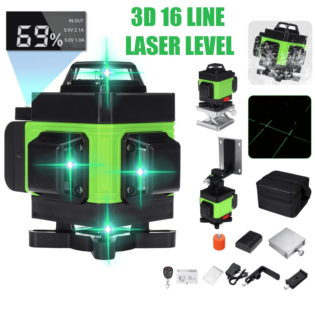 LED Display 3D 360° 16 Line Green Light Laser Level Cross Self Leveling Measure Tool - MRSLM