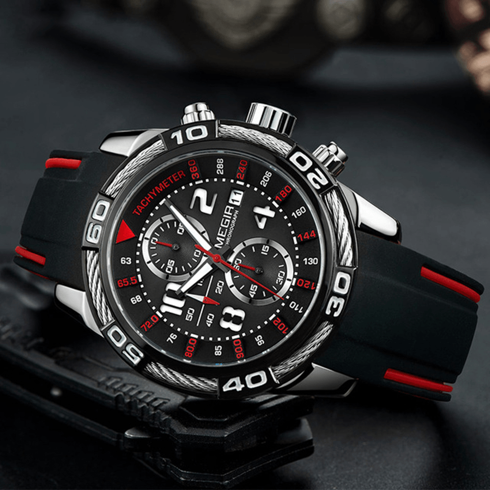 MEGIR 2045G Chronograph Date Display Quartz Watches Silicone Strap Men Wrist Watch - MRSLM