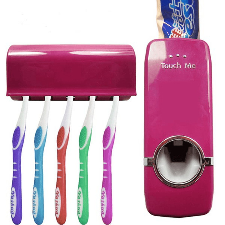 Honana BX-421 Wall Mounted Automatic Toothpaste Dispenser with Five Toothbrush Holder Set Bathroom - MRSLM