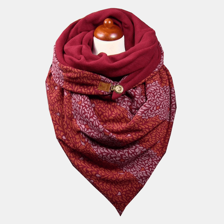 Women Cotton plus Thick Keep Warm Winter Outdoor Casual Floral Pattern Multi-Purpose Scarf Shawl - MRSLM