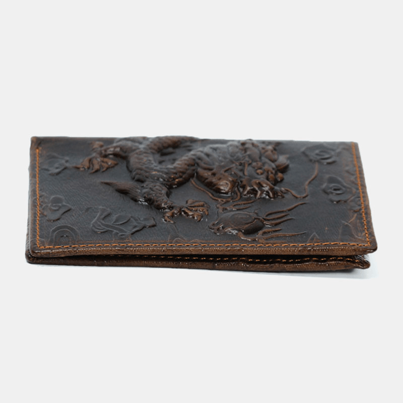Men Genuine Leather 3D Dragon Pattern Retro Fashion Leather Card Holder Wallet - MRSLM