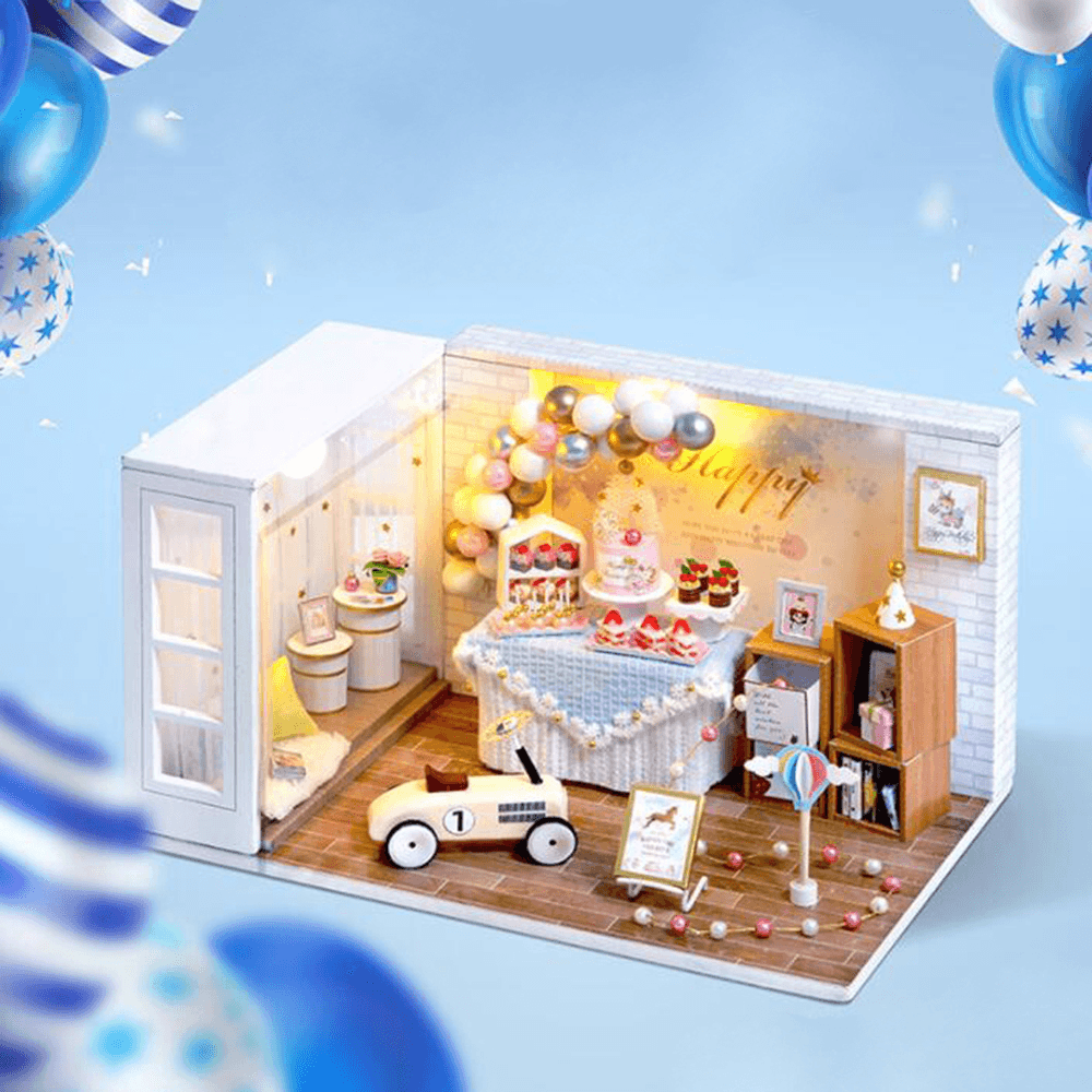 CUTE ROOM Camp Party Theme DIY Assembled Cute Doll House with Cover & Light - MRSLM