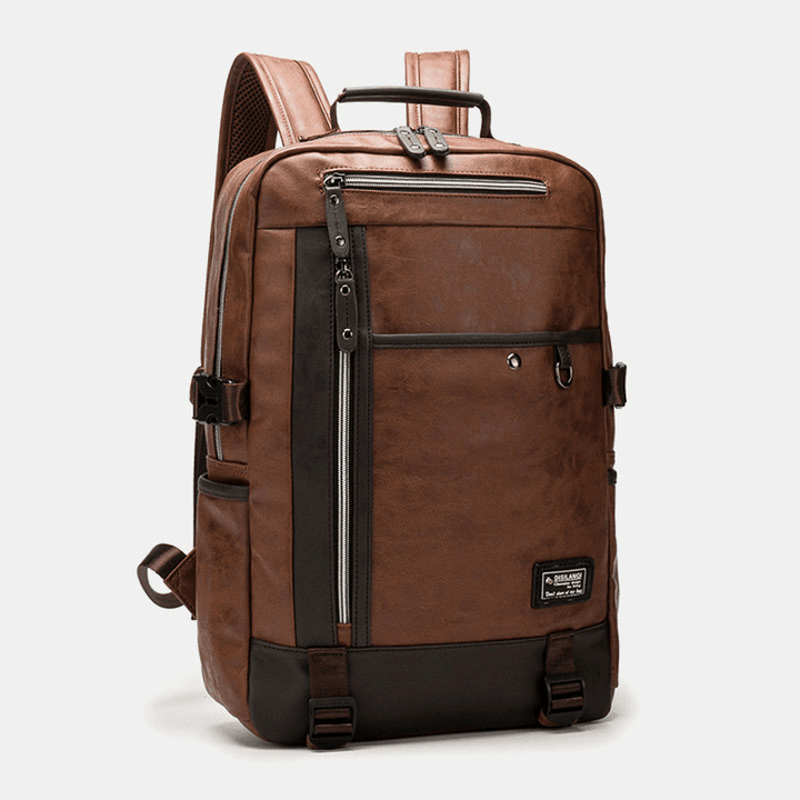 Men Faux Leather Large Capacity 16 Inch Laptop Bag School Bag Travel Backpack - MRSLM