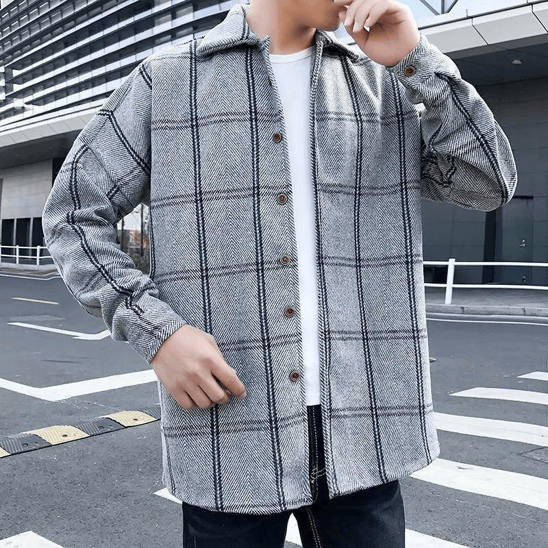 Fashion All-Match Retro Male Woolen Plaid Trench Coat - MRSLM