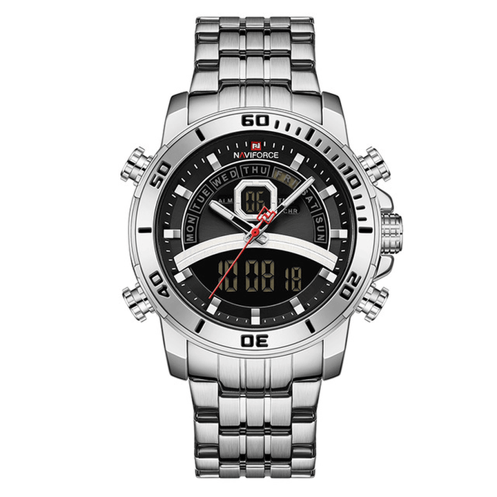 NAVIFORCE 9181S Full Steel Dual Display Chronograph Men Wrist Watch Luminous Hand Quartz Watch - MRSLM
