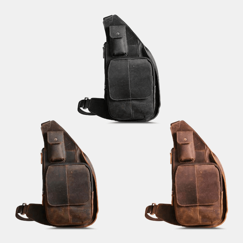 Men Vintage Stitch Detail Magnetic Button Pocket Multifunction Chest Bag Back Anti-Theft Zipper Pocket Crossbody Bags Shoulder Bag - MRSLM
