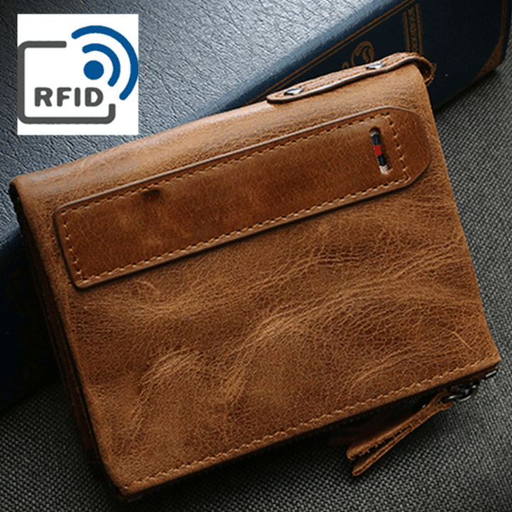 RFID Antimagnetic Genuine Leather Wallet Vintage 7 Card Holders Coin Bag for Men - MRSLM
