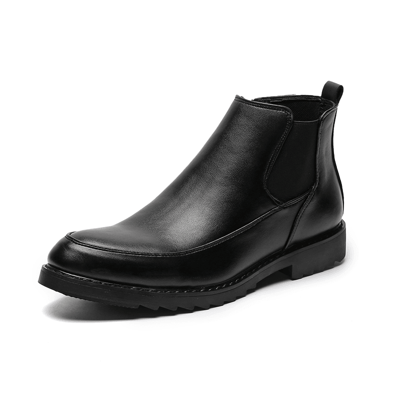 Men Leather Pointy Toe Chelsea Soft Sole Zipper Trendy Casual Boots - MRSLM