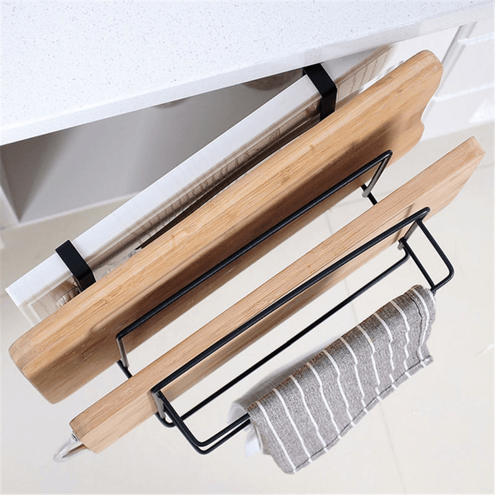 Kitchen Double Layer Towel Rack Hanging Holder Cabinets Shelf Chopping Board Storage Rack - MRSLM