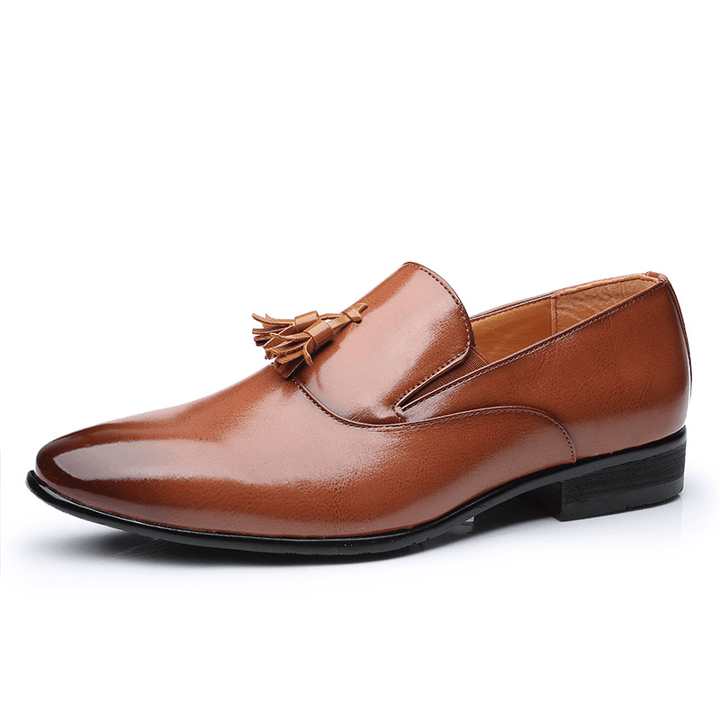 Men Leather Breathable Soft Sole Slip on Comfy Business Casual Dress Shoes - MRSLM