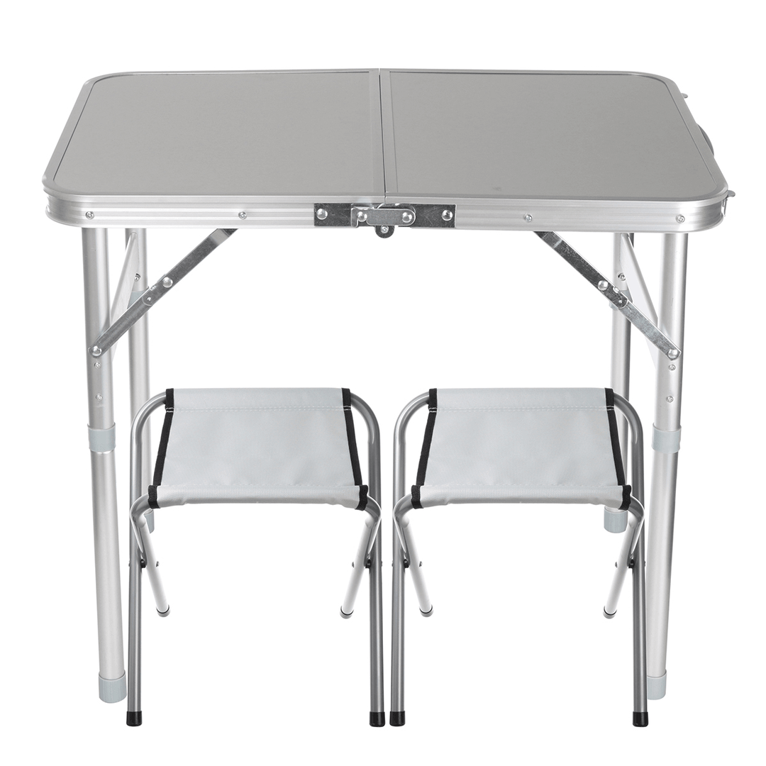 Foldable Desk with 2 Chairs Folding Picnic Table with 2 Stools Aluminum Laptop Desk Chair Set Height Adjustable Portable Outdoor Camping Dining BBQ Party Table - MRSLM