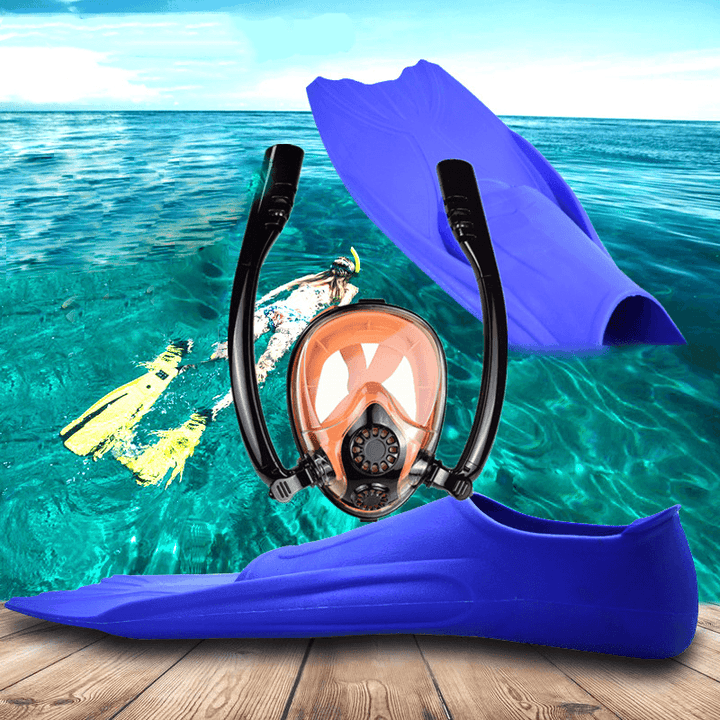 Scuba Diving Snorkel Mask Set anti Fog Underwater Breathable Full Face Snorkeling Mask with Swimming Fins - MRSLM