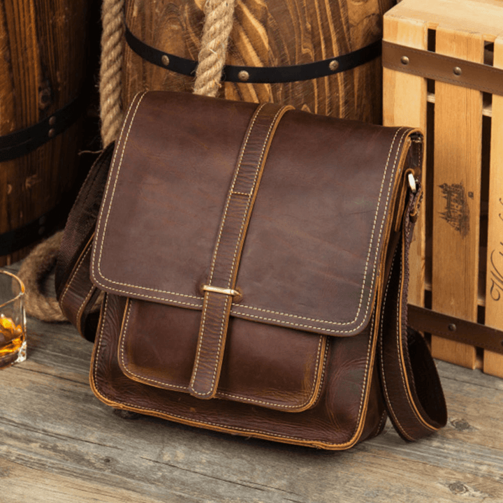 Ekphero Men Vintage Multifunction PU Leather Large Capacity Flip Casual Crossbody Bag Shoulder Bag - MRSLM