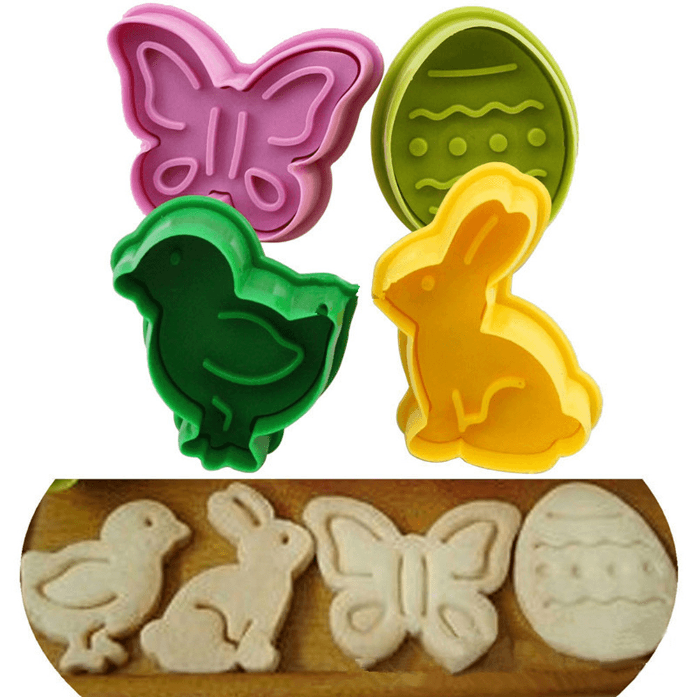 4 Pieces Animal Shape Easter Cookie Cake Decoration Mold Pastry Cookies Moulding Baking Mold Fondant Sugar Craft Mold - MRSLM