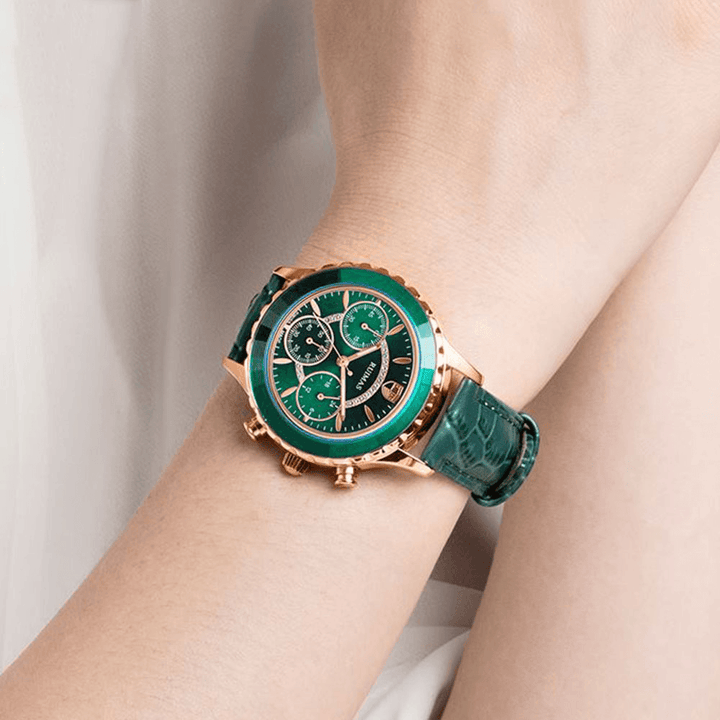 RUIMAS 592 Fashion Women Watch Waterproof Chronograph Leather Strap Light Luxury Quartz Watch - MRSLM