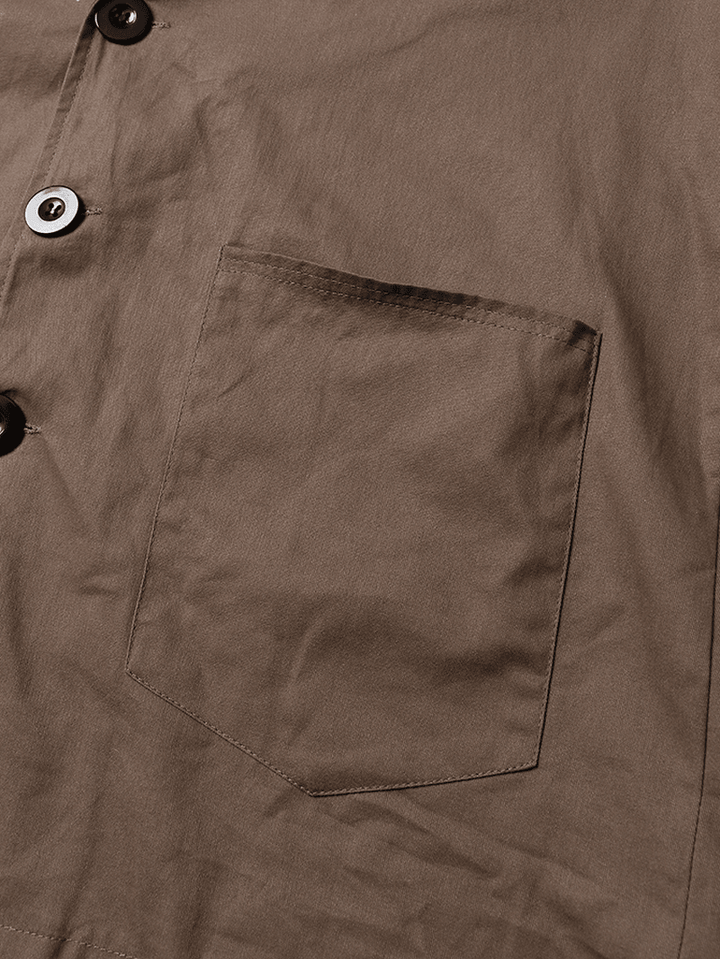 Mens Brown Vintage Single-Breasted Jacket with Double Pocket - MRSLM