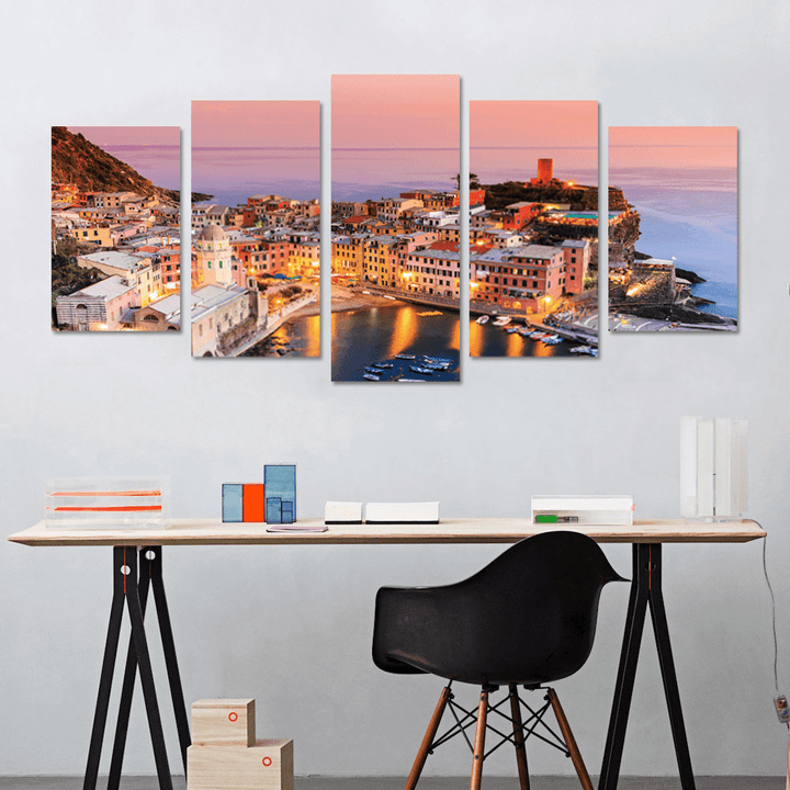 5 Panel Frameless Print Italian Town Oil Paintings on Canvas Wall Picture for Living Room Decor - MRSLM