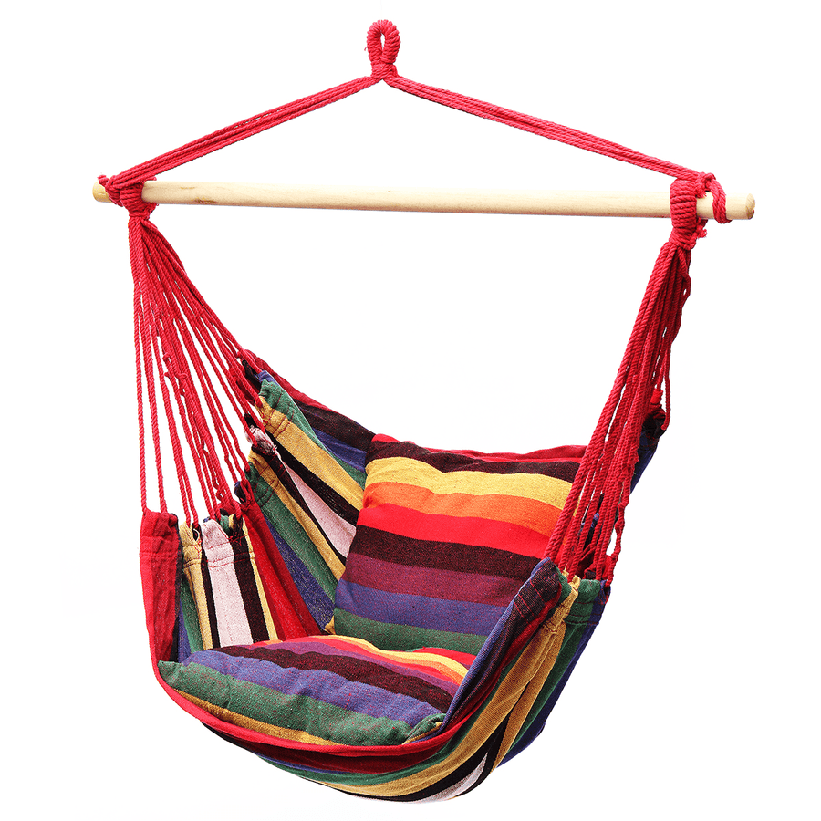 Hanging Hammock Chair Swing Bed Outdoor Indoor Camping Garden Home & 2 Pillows - MRSLM