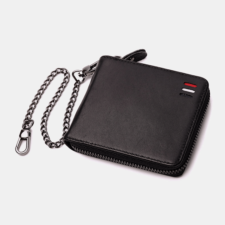 Men Genuine Leather RFID Anti-Theft Chain Multi-Slot Retro Business Card Holder Wallet - MRSLM