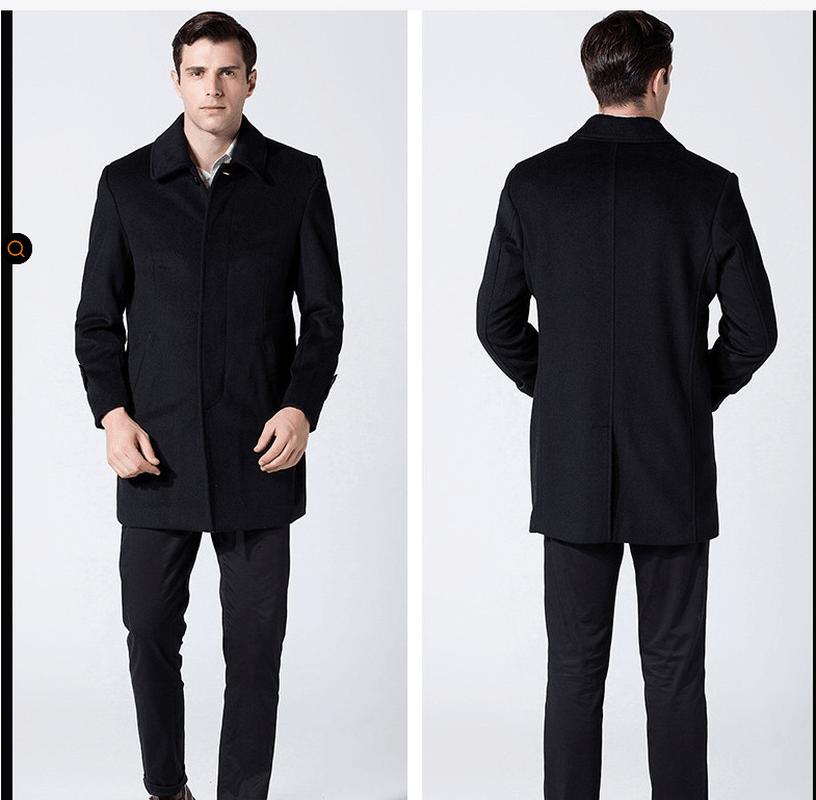 New Men'S Long Coat Lapel Woolen Coat Business Wool - MRSLM