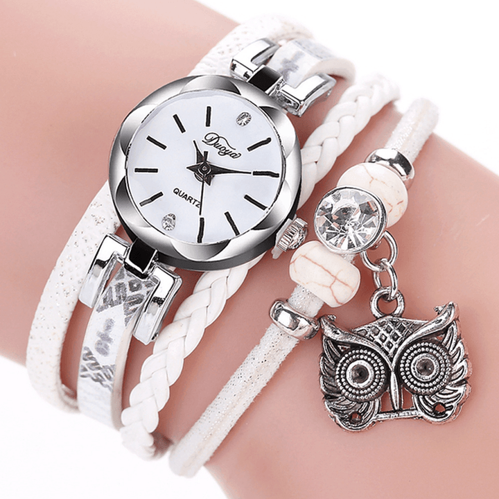 DUOYA Cute Style Owl Pendant Ladies Bracelet Watch Fashion Women Wrist Watch - MRSLM