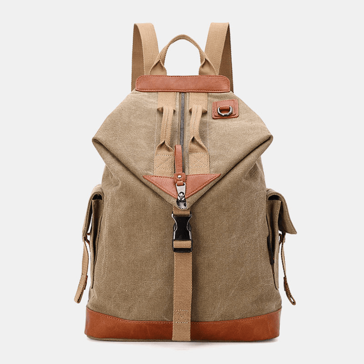 Men Canvas Geometry Letter Printed Pattern Multi-Pocket Backpack 15.6 Inch Laptop Bag Travel Bag - MRSLM