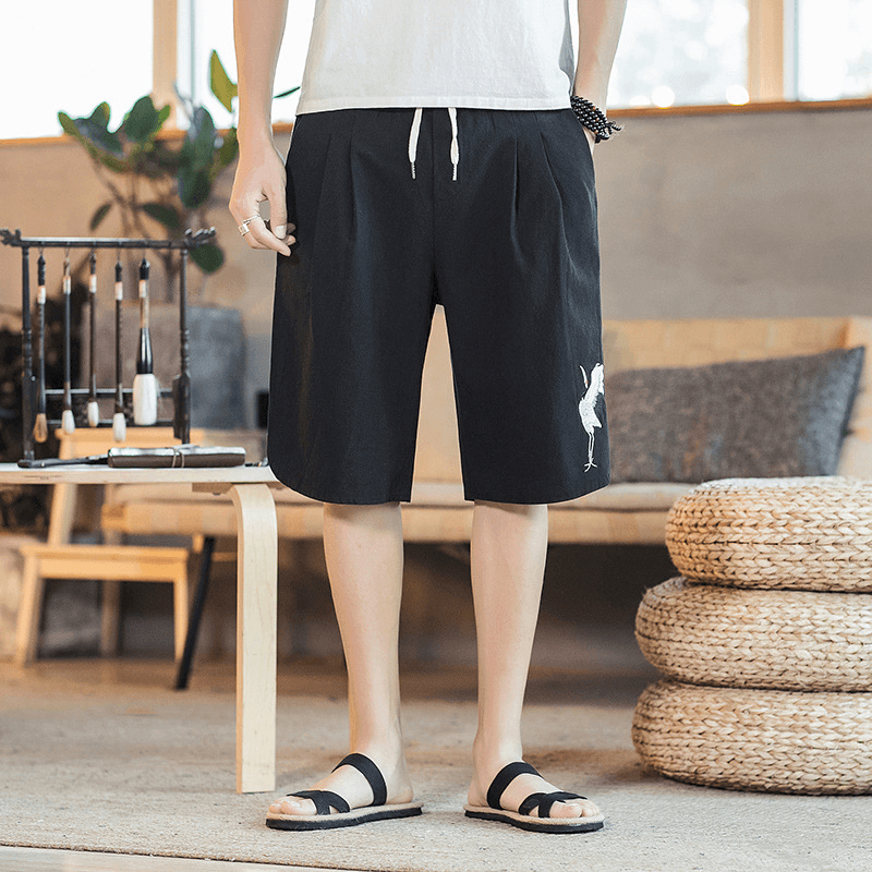 Chinese Style Embroidery Linen Cotton Shorts - MRSLM