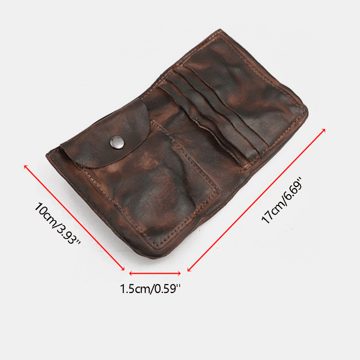 Men Genuine Leather Washed Bifold Retro Short Folded Cowhide Card Holder Coin Purse Wallet - MRSLM
