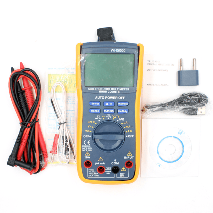 WH5000 Digital Multimeter 5999 Counts with USB Interface Auto Range with Backlight Magnet Hang AC DC Ammeter Voltmeter Ohm - MRSLM