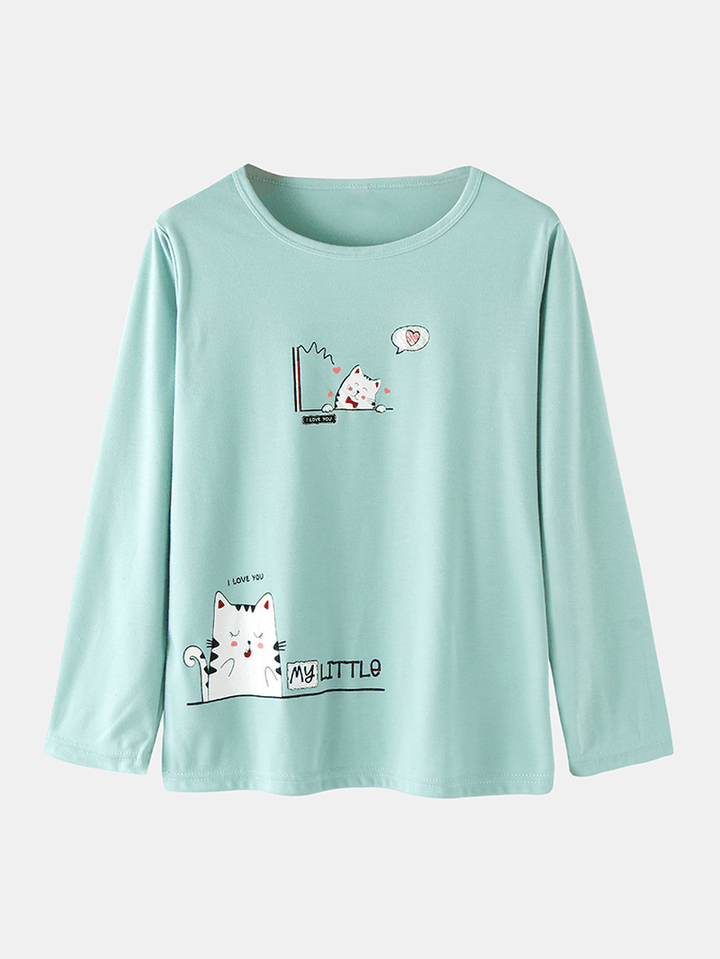 Women Cute Cartoon Animal Print Long Sleeve Pocket Elastic Waist Home Pajama Set - MRSLM