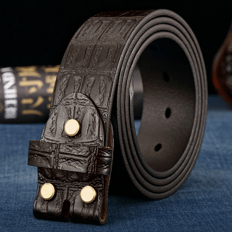 Headless Belt Men'S Leather without Head Pin Buckle - MRSLM