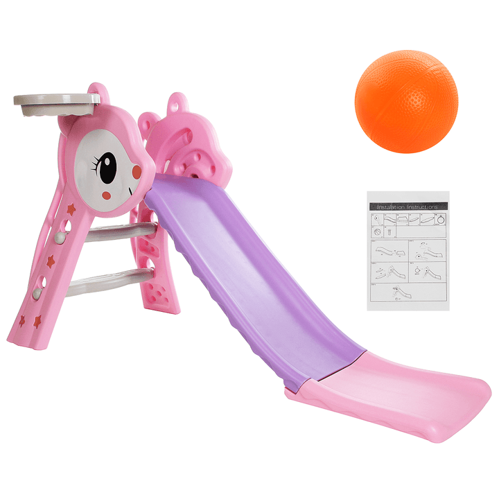 Kids Climber Slide Toddler Indoor/Outdoor Freestanding Slide Playset Baby Playground with Basketball Hoop Easy Setup - MRSLM