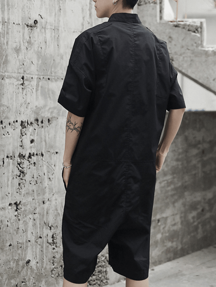 Mens Loose Overalls Button up Casual Cargo Jumpsuit Streetwear Rompers Pants - MRSLM