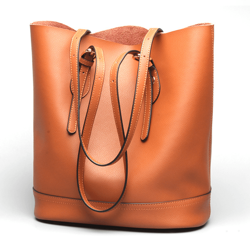 Ekphero Women Genuine Leather Handbag High End Tote Bag Bucket Bag - MRSLM