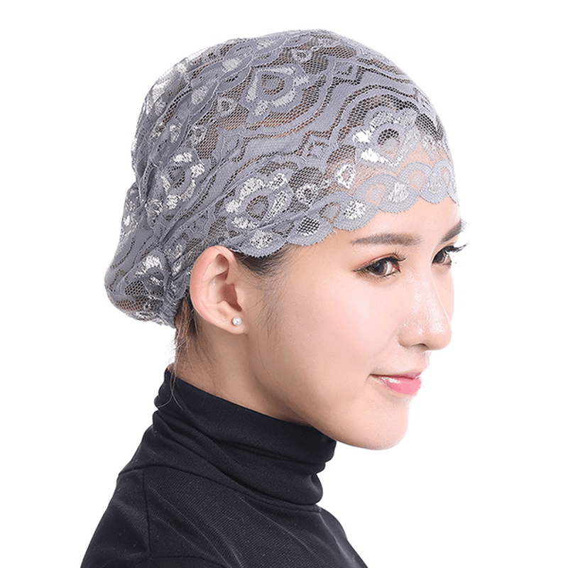 Women Shiny Lace Head Coverings Headscarf Hat Islamic Headwear Cap Scarf Hijab Undercaps - MRSLM