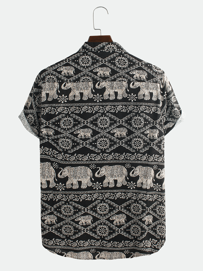 Mens Ethnic Elephant Printed Short Sleeve Casual Shirts - MRSLM