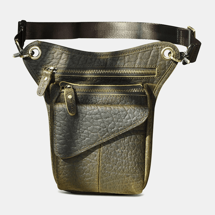 Men Genuine Leather Multi-Carry Retro 8 Inch Outdoor Phone Camera Waist Bag Crossbody Bag - MRSLM