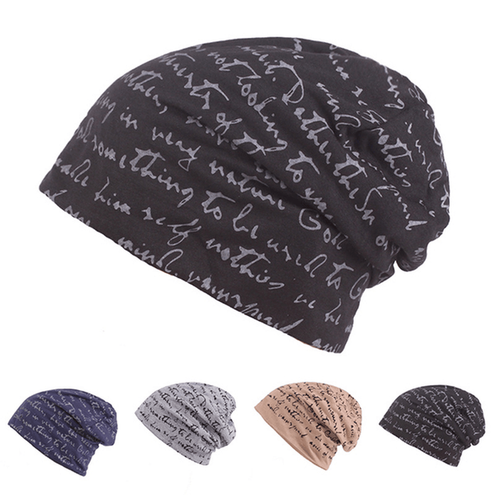 Mens Letter Printing Cotton Beanie Cap Casual Soft Autumn Winter Warm Knit Hat - MRSLM
