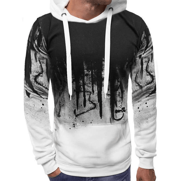 Men'S Velvet Sweatshirt with Ink-Splashing Print Pullover Sweater - MRSLM