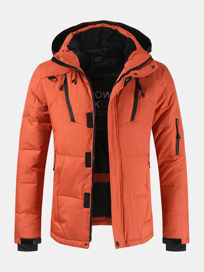 Mens Winter Warm Thicken Zipper Detail Solid Color Hooded down Coat - MRSLM