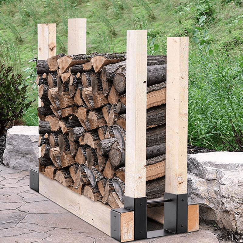 Kingso Firewood Rack Bracket with Screws Heavy Duty Firewood Holder Adjustable Length Log Wood Rack Fireplace Wood Storage Holder - MRSLM