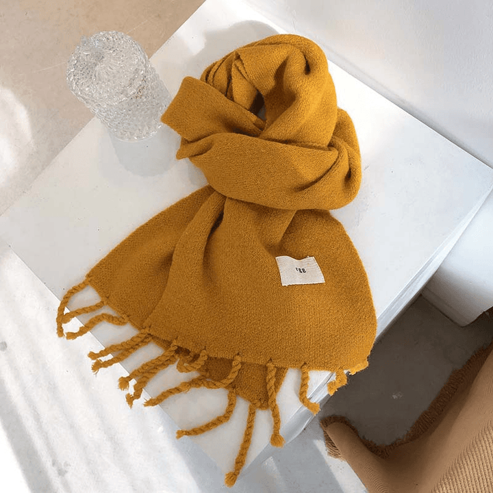 Pure Color Tassel Season Wool Knitted Couple Scarf - MRSLM