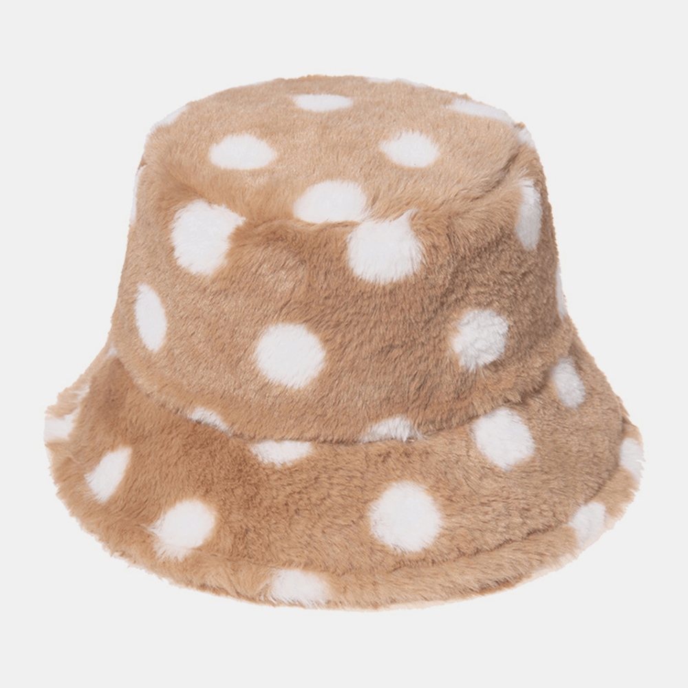 Unisex Rabbit Hair Colorful Dots Pattern plus Thicken Warm Windproof Soft All-Match Travel Bucket Hat - MRSLM