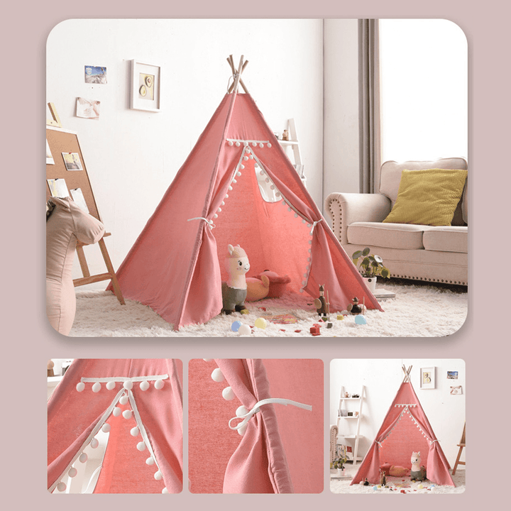 Kids Game Tent Triangle Play House Children Canvas Castle Tent Indoor Garden Gift - MRSLM