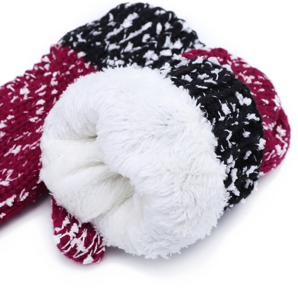 Women Girls Christmas Knit Snow Hat Gloves Scarf Winter Warm Trend Three-Piece Set - MRSLM