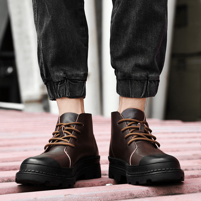 Men Brief Lace up Patchwork Non-Slip Sofe Sole Casual Ankle Boots Martin Boots - MRSLM