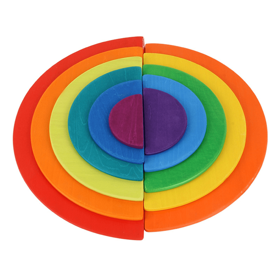 11Pcs Educational Wooden Rainbow Puzzle Game Blocks Brick Toys for Baby Toddler - MRSLM