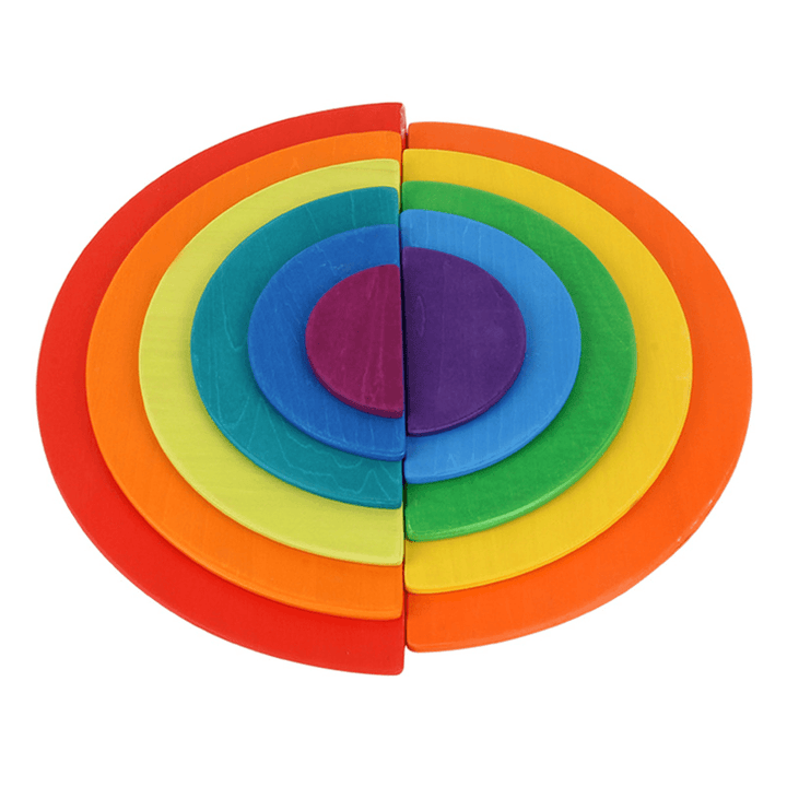 11Pcs Educational Wooden Rainbow Puzzle Game Blocks Brick Toys for Baby Toddler - MRSLM