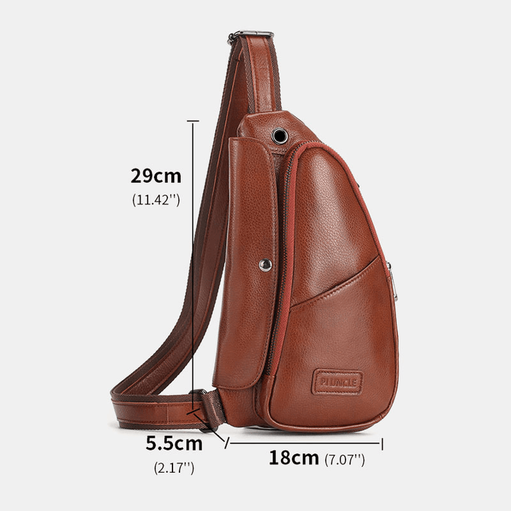 Men Genuine Leather Vintage Unique Design Chest Bag Crossbody Bag - MRSLM